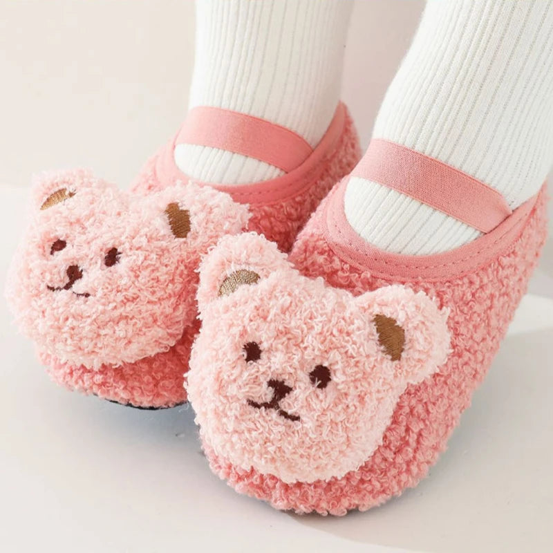 Cartoon Bear Baby Floor Socks Winter Warm Toddler Walking Shoes Kids Soft Sole First Walkers Anti-slip Newborn Infant Crib Shoes