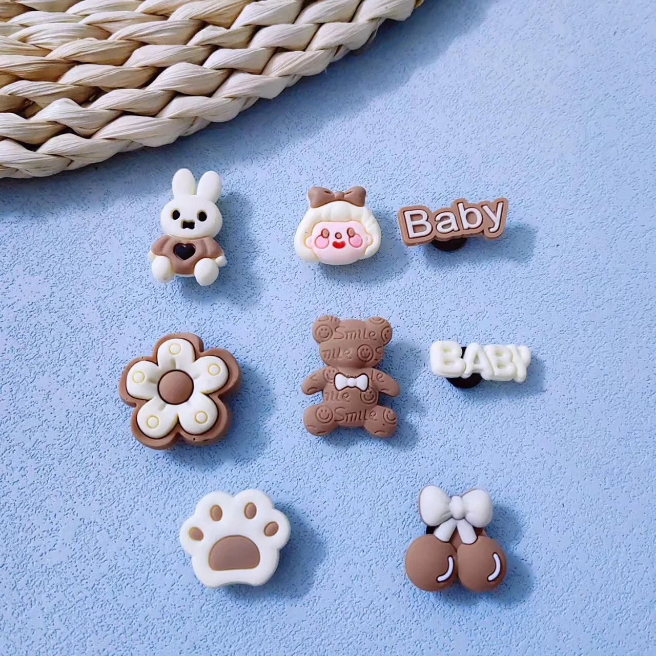 Cute Soft Gum Brown Bear Hole Shoe Charms Accessories Shoe Buckle Detachable M Bean Shoes Flower DIY Shoes Decorations - E-line.com