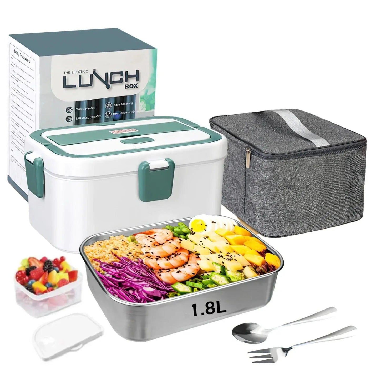 Electric Lunch Box Food Warmer 1.8 L 80W Outdoor Camping Bento Picnic Portable Food Heater Car Home Leak Proof Self Heating Box - E-line.com