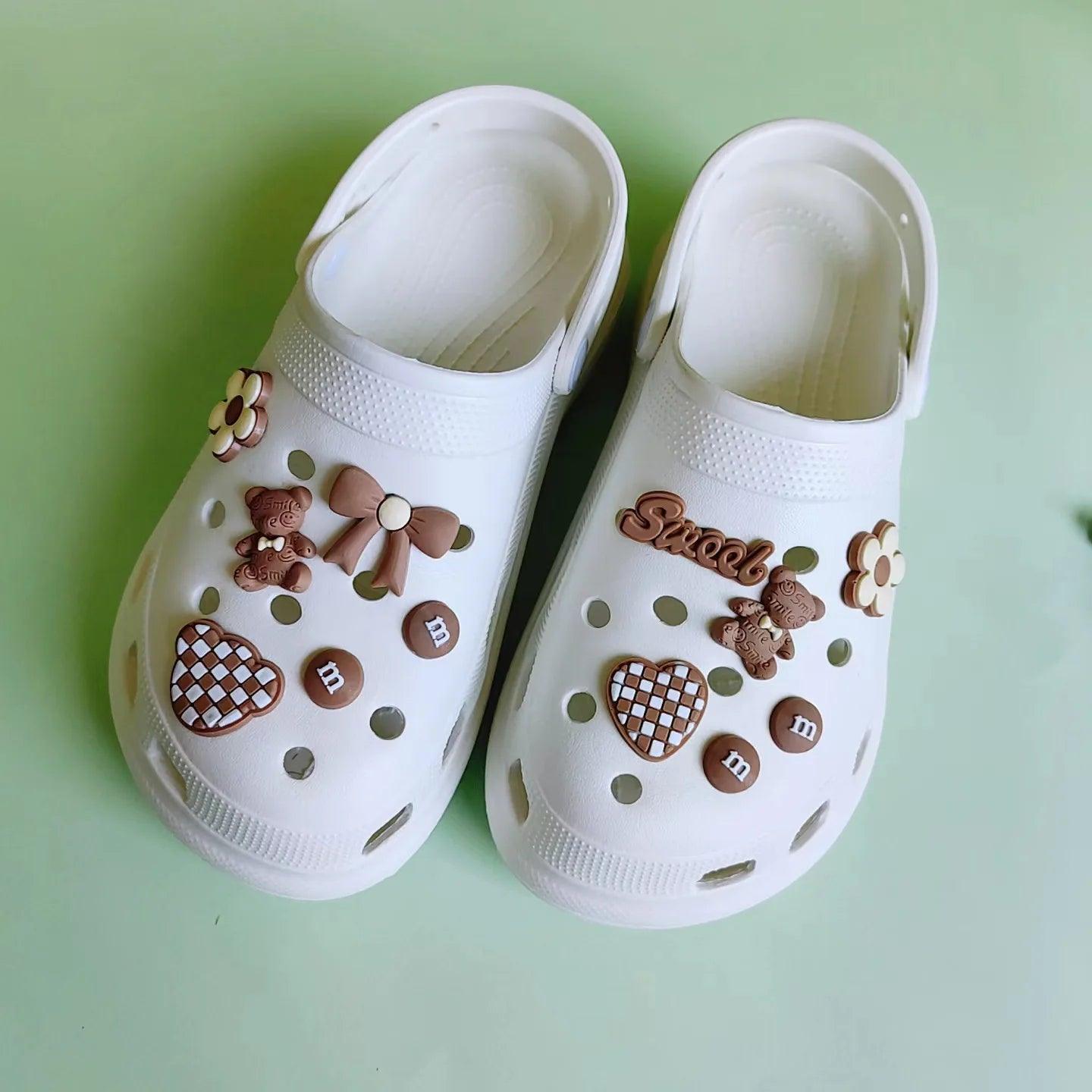 Cute Soft Gum Brown Bear Hole Shoe Charms Accessories Shoe Buckle Detachable M Bean Shoes Flower DIY Shoes Decorations - E-line.com