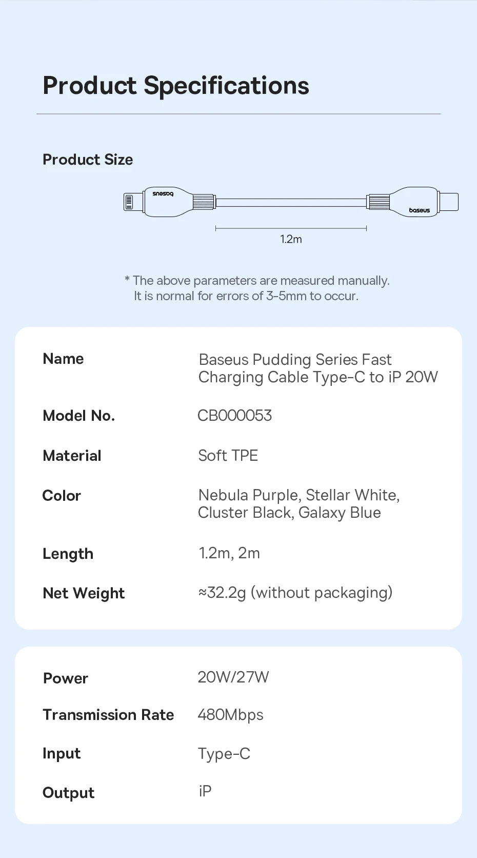 Baseus USB C Cable For IPhone 14 13 12 11 pro Max XS 20W Fast Charging Cable Type C Date Wire For iPad Macbook TPE