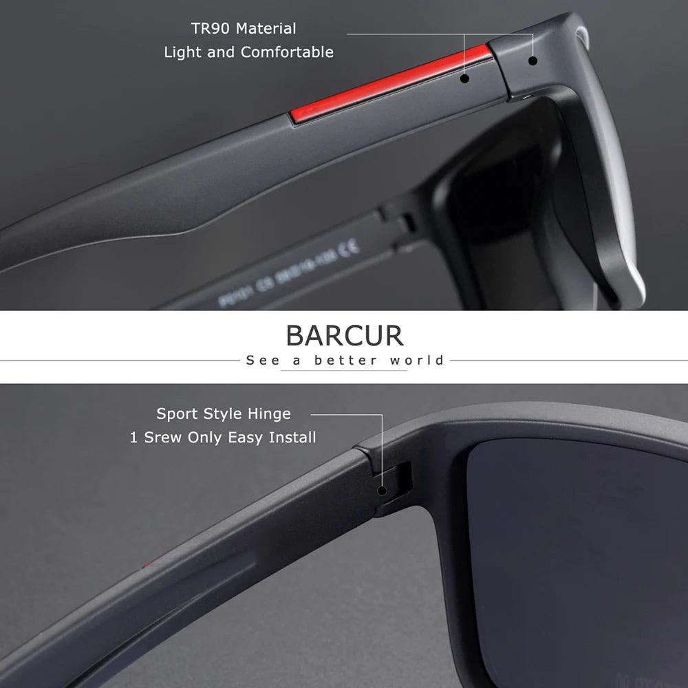 BARCUR TR90 Mens Sunglasses Polarized Ultralight Sports Sun Glasses For Women Square Eyewear UV400 Protection Eyewear Oculos - E-line.com