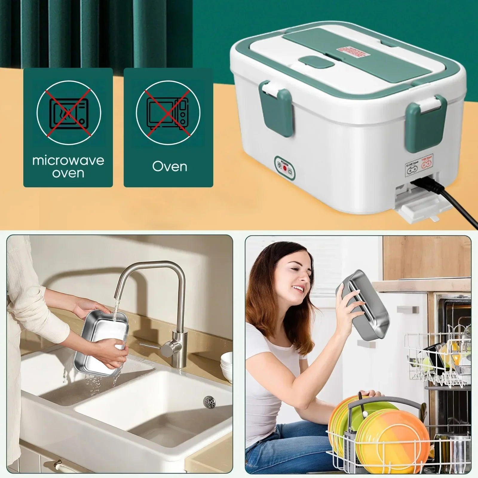 Electric Lunch Box Food Warmer 1.8 L 80W Outdoor Camping Bento Picnic Portable Food Heater Car Home Leak Proof Self Heating Box - E-line.com