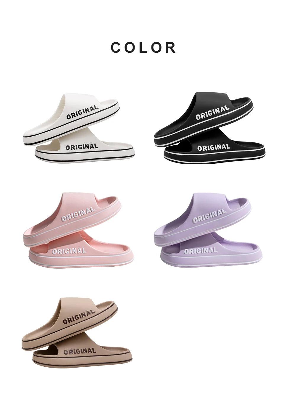 Feslishoet Women Letter Slippers Beach Slides Solid Color Mens Thick Sole Indoor Bathroom Anti Slip Shoes Summer Couple Sandals - E-line.com