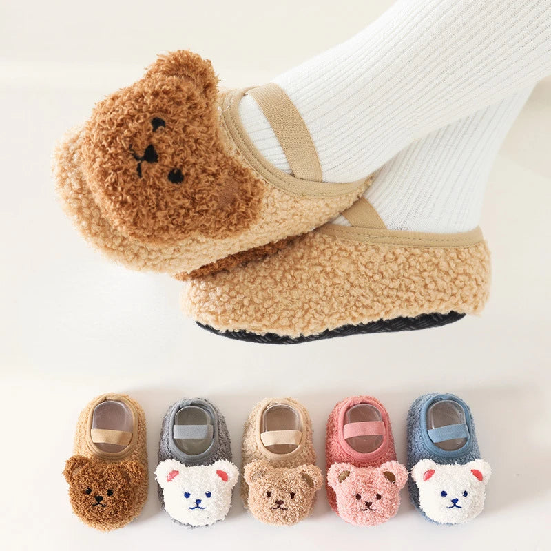 Cartoon Bear Baby Floor Socks Winter Warm Toddler Walking Shoes Kids Soft Sole First Walkers Anti-slip Newborn Infant Crib Shoes