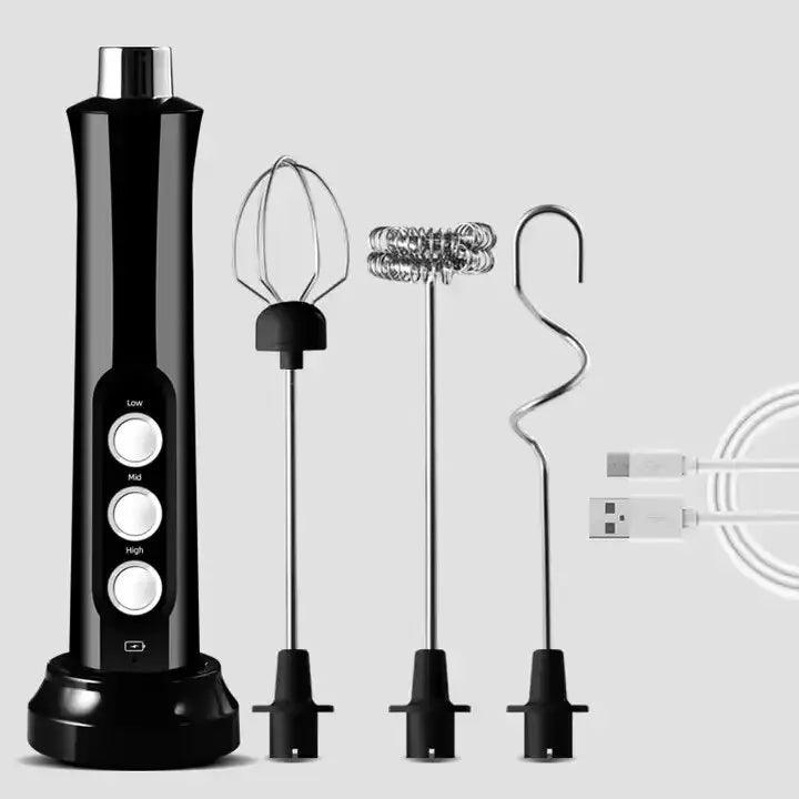 Wireless Rechargeable Electric Milk Frother - 3 Speeds, Handheld Foam Maker for Latte, Cappuccino, Hot Chocolate - USB Rechargea - E-line.com