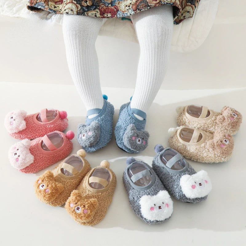 Cartoon Bear Baby Floor Socks Winter Warm Toddler Walking Shoes Kids Soft Sole First Walkers Anti-slip Newborn Infant Crib Shoes