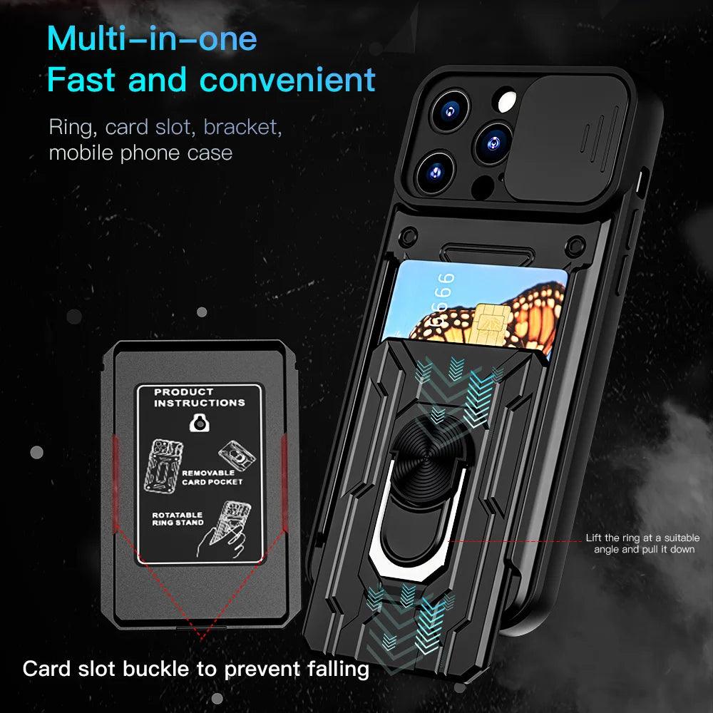 Peatkop Shockproof Case for iPhone 14 Pro Max 14Plus SE 2022 Card Bag Camera Protection Ring Phone Cover for iPhone 11 12 13 Pro - E-line.com