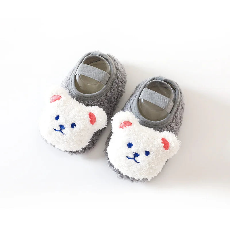 Cartoon Bear Baby Floor Socks Winter Warm Toddler Walking Shoes Kids Soft Sole First Walkers Anti-slip Newborn Infant Crib Shoes