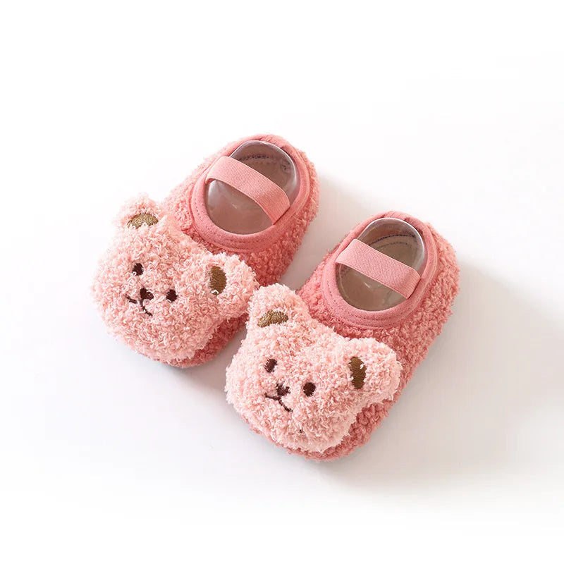 Cartoon Bear Baby Floor Socks Winter Warm Toddler Walking Shoes Kids Soft Sole First Walkers Anti-slip Newborn Infant Crib Shoes