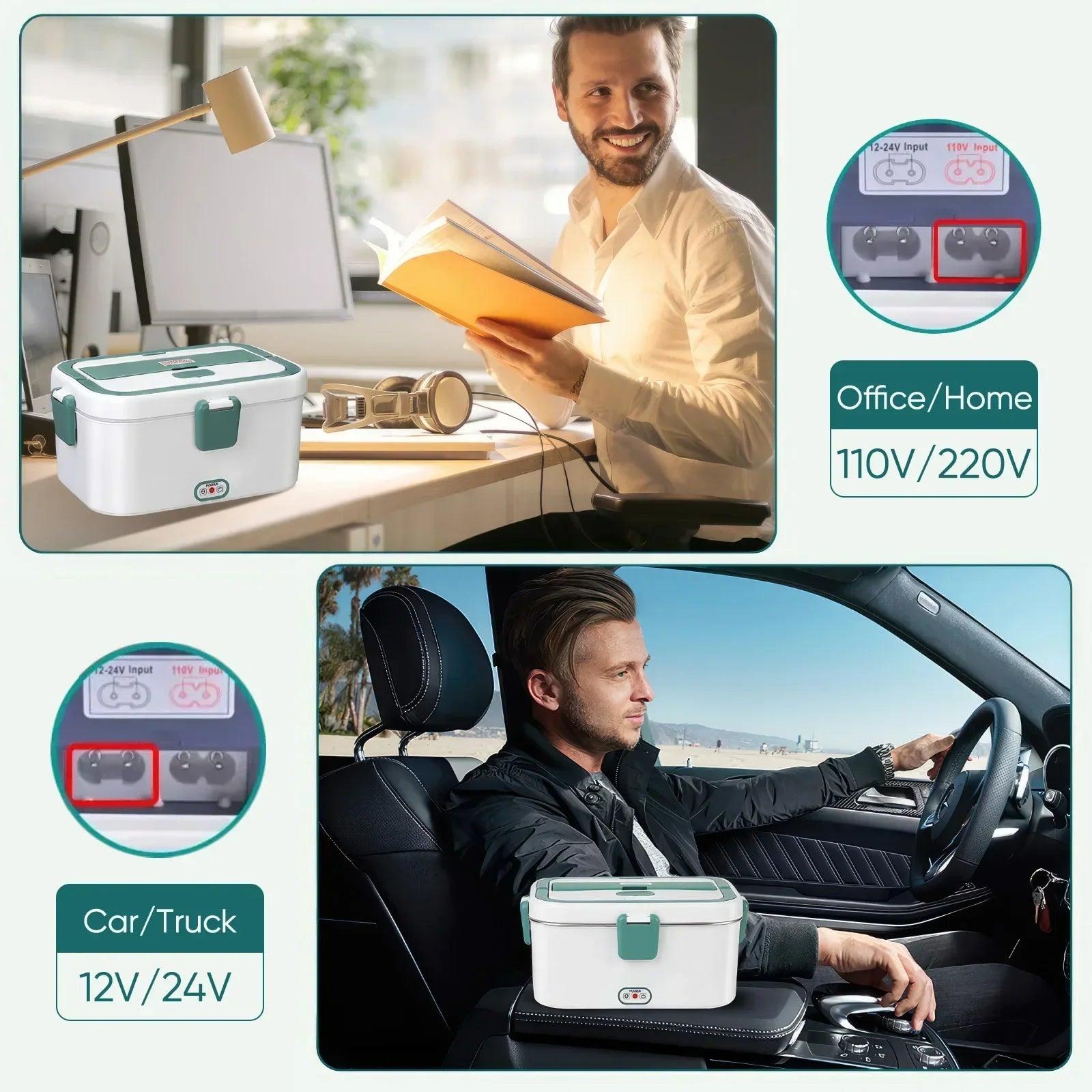 Electric Lunch Box Food Warmer 1.8 L 80W Outdoor Camping Bento Picnic Portable Food Heater Car Home Leak Proof Self Heating Box - E-line.com