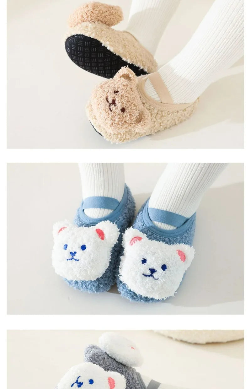 Cartoon Bear Baby Floor Socks Winter Warm Toddler Walking Shoes Kids Soft Sole First Walkers Anti-slip Newborn Infant Crib Shoes