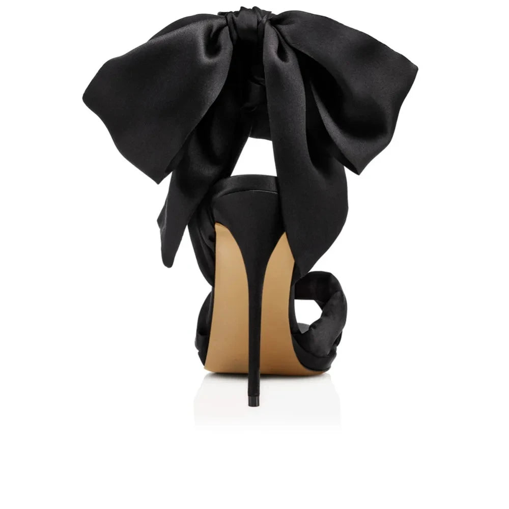 Elegant Summer Women's Sandals Peep Toe High Heel Shoes Stilettos Lace Up Wedding Ceremony Party Heels Black Red Satin Customize