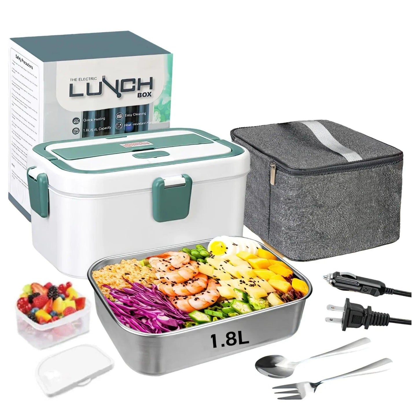 Electric Lunch Box Food Warmer 1.8 L 80W Outdoor Camping Bento Picnic Portable Food Heater Car Home Leak Proof Self Heating Box - E-line.com