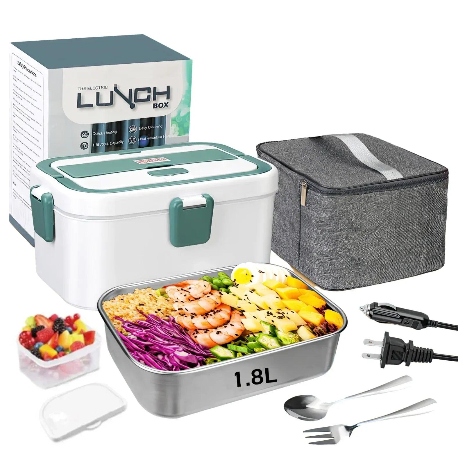 Electric Lunch Box Food Warmer 1.8 L 80W Outdoor Camping Bento Picnic Portable Food Heater Car Home Leak Proof Self Heating Box - E-line.com