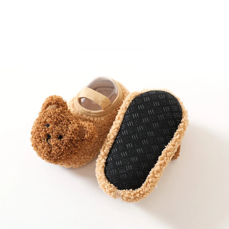 Cartoon Bear Baby Floor Socks Winter Warm Toddler Walking Shoes Kids Soft Sole First Walkers Anti-slip Newborn Infant Crib Shoes