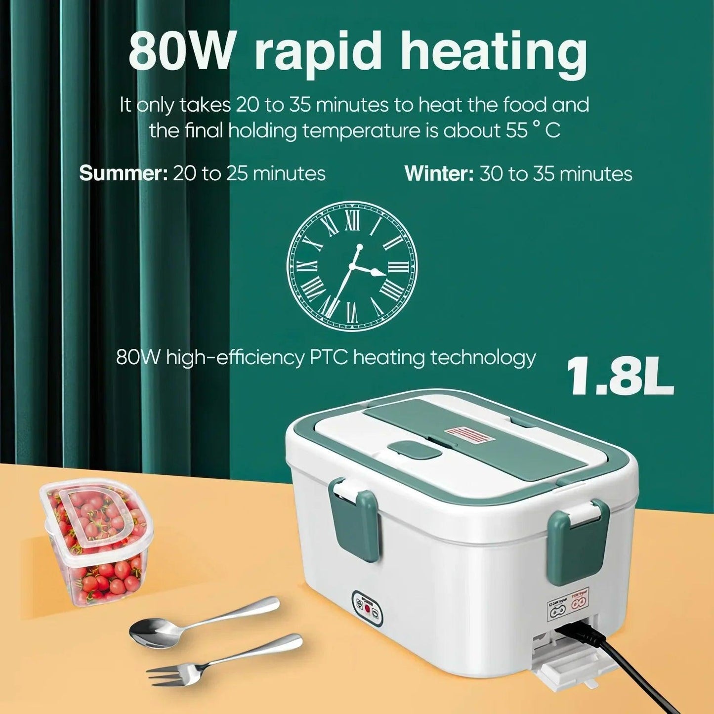 Electric Lunch Box Food Warmer 1.8 L 80W Outdoor Camping Bento Picnic Portable Food Heater Car Home Leak Proof Self Heating Box - E-line.com