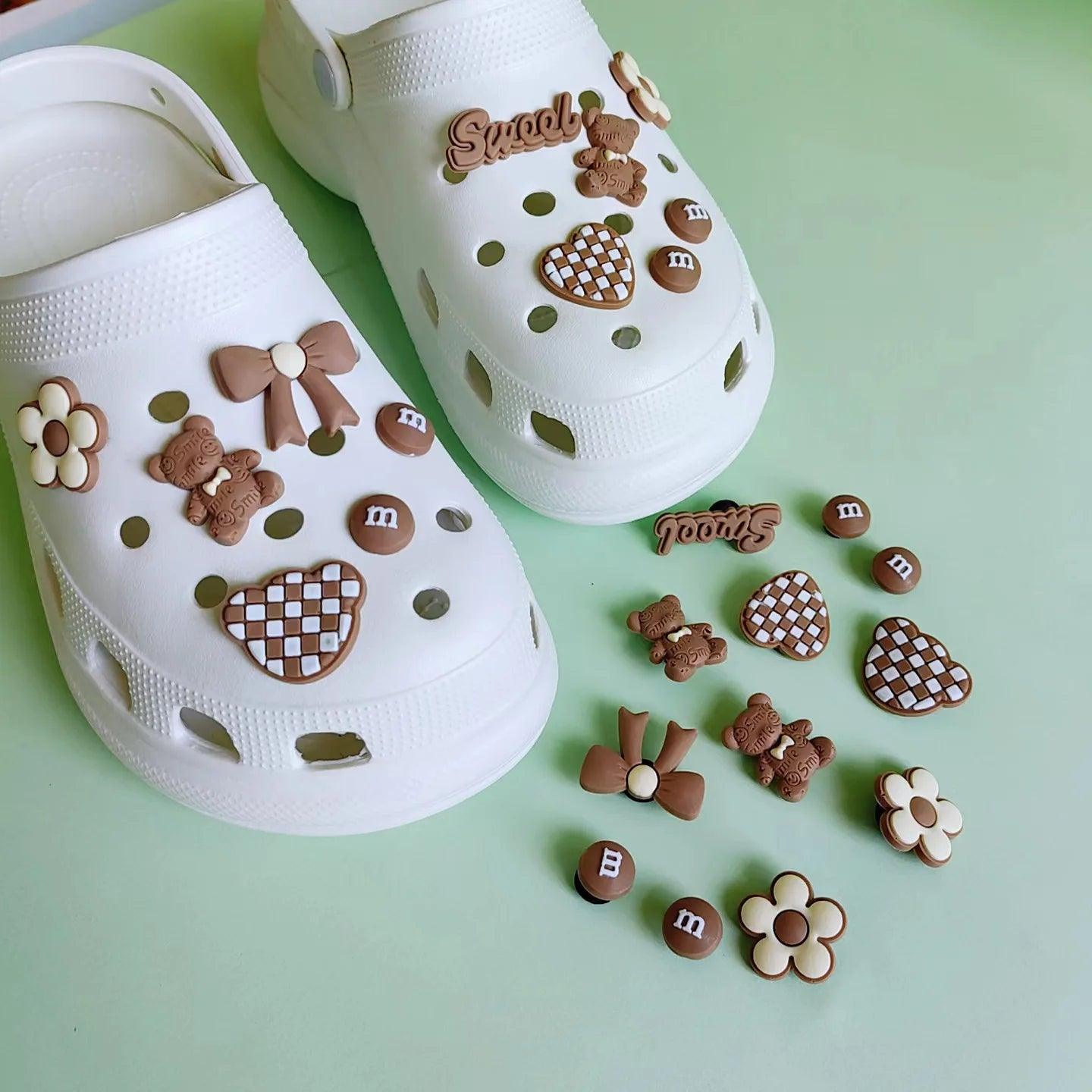 Cute Soft Gum Brown Bear Hole Shoe Charms Accessories Shoe Buckle Detachable M Bean Shoes Flower DIY Shoes Decorations - E-line.com
