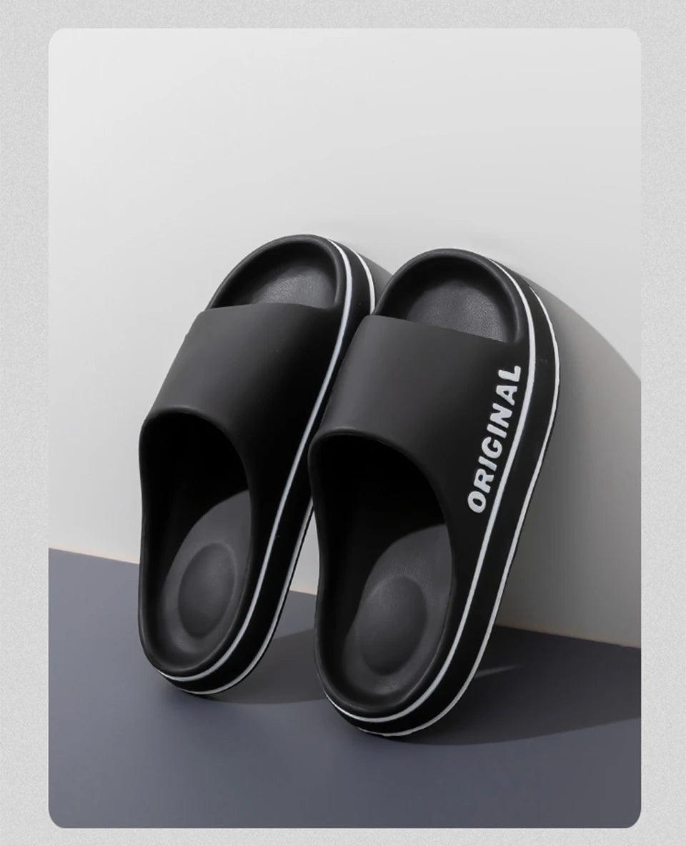 Feslishoet Women Letter Slippers Beach Slides Solid Color Mens Thick Sole Indoor Bathroom Anti Slip Shoes Summer Couple Sandals - E-line.com