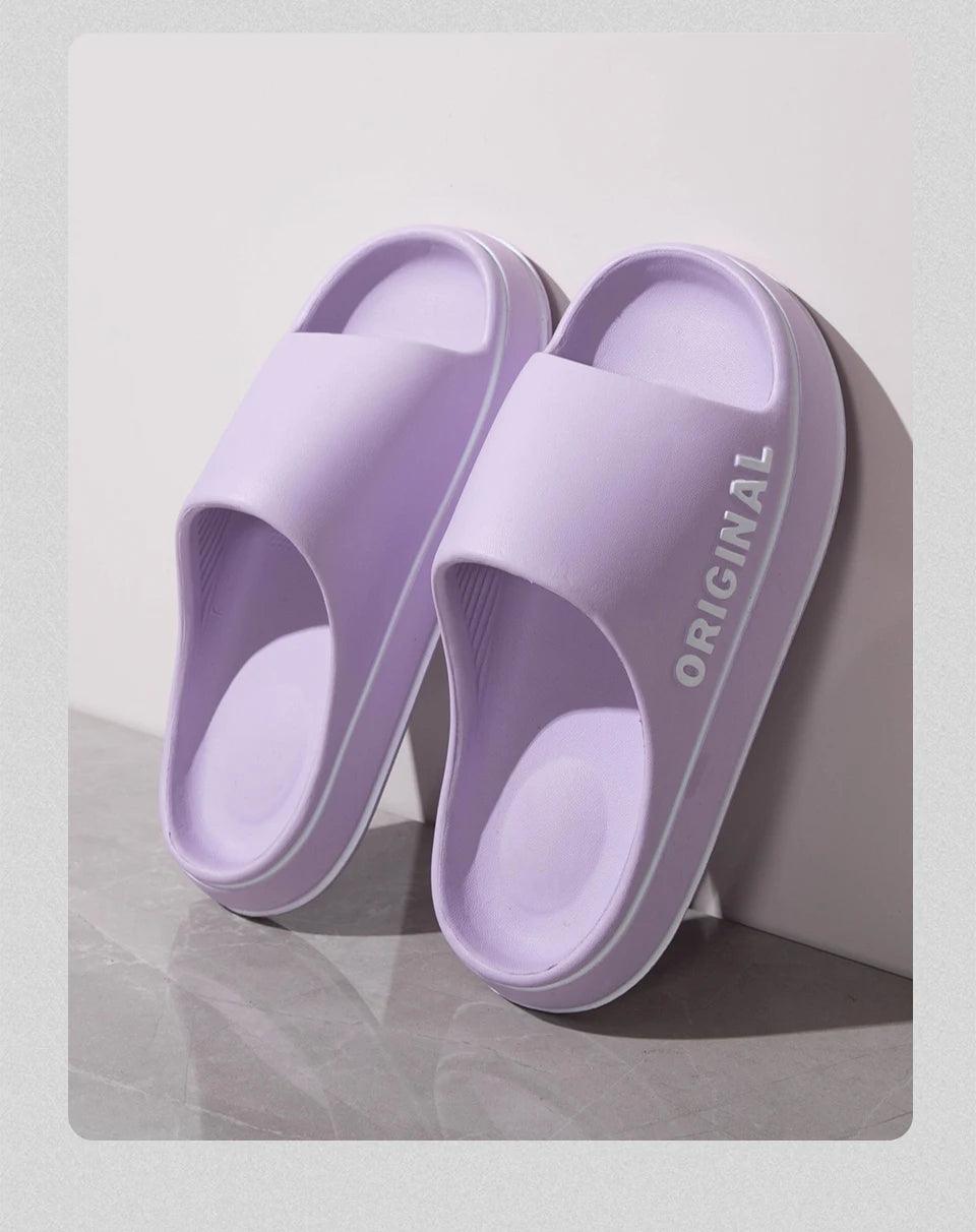 Feslishoet Women Letter Slippers Beach Slides Solid Color Mens Thick Sole Indoor Bathroom Anti Slip Shoes Summer Couple Sandals - E-line.com