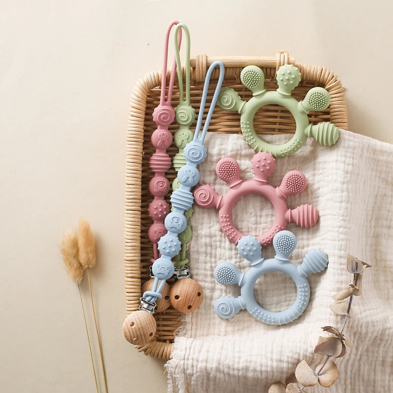 Baby Silicone Teether Infant Pacifier Chain Clip Food Grade Silicone Soother Chain Nipple Holder  Baby Nursing Good Teething Toy