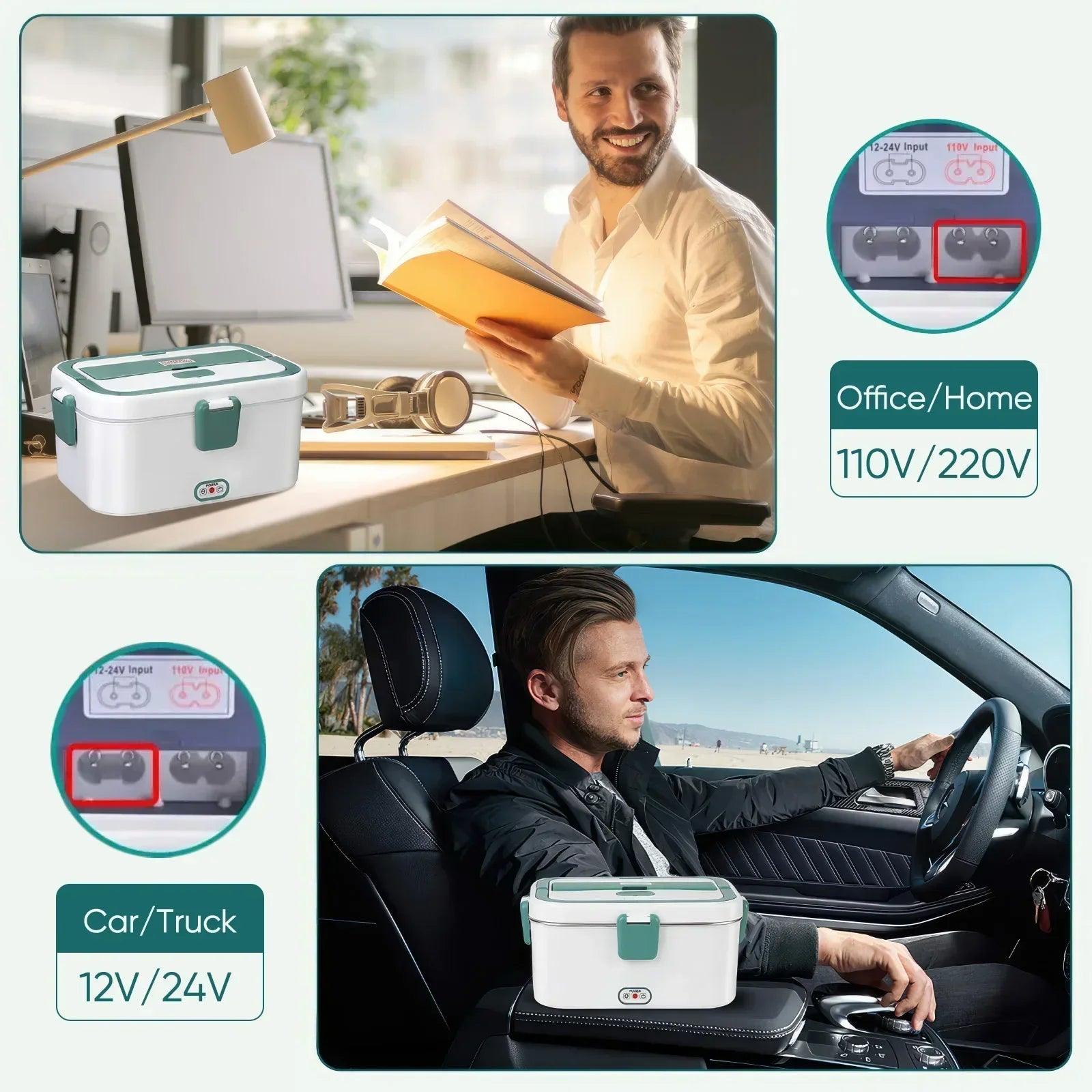 Electric Lunch Box Food Warmer 1.8 L 80W Outdoor Camping Bento Picnic Portable Food Heater Car Home Leak Proof Self Heating Box - E-line.com