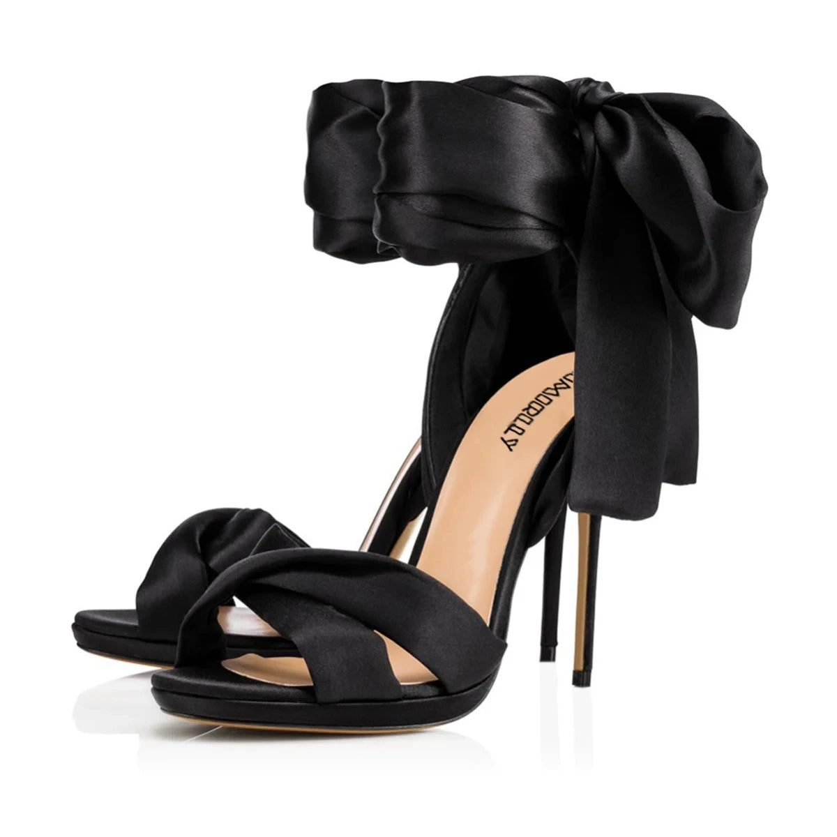 Elegant Summer Women's Sandals Peep Toe High Heel Shoes Stilettos Lace Up Wedding Ceremony Party Heels Black Red Satin Customize