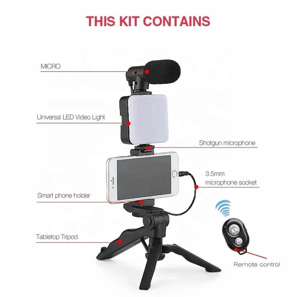 Clearance_Smartphone Vlogging Kit With Tripod Phone Holder Mini Microphone LED Fill Light Starter For TikTok Live Stream Video Y