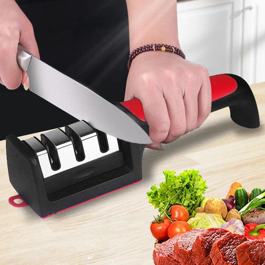 Kitchen 3/4-Segment Knife Sharpener Household Multi-Functional Hand-Held 3/4-Purpose Black Sharpening Stone - E-line.com