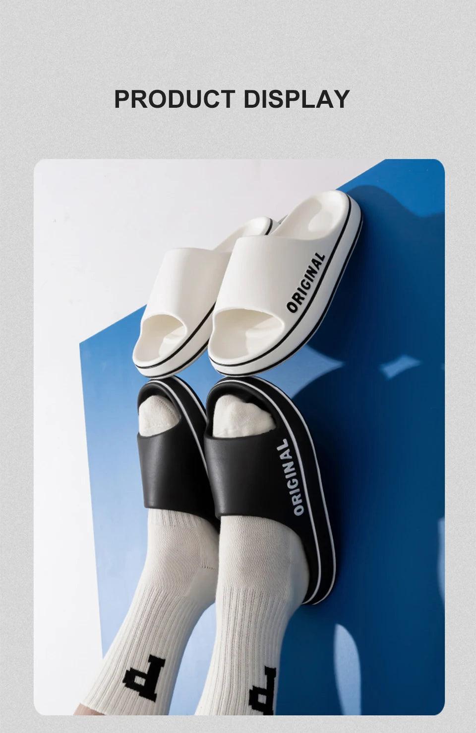 Feslishoet Women Letter Slippers Beach Slides Solid Color Mens Thick Sole Indoor Bathroom Anti Slip Shoes Summer Couple Sandals - E-line.com