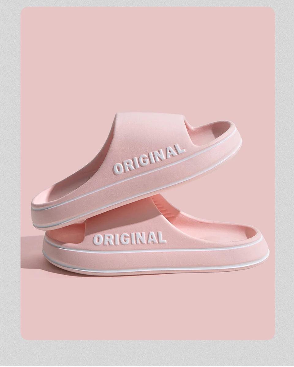 Feslishoet Women Letter Slippers Beach Slides Solid Color Mens Thick Sole Indoor Bathroom Anti Slip Shoes Summer Couple Sandals - E-line.com