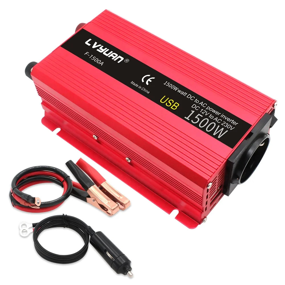 1500W/2000W Solar Power Inverter DC 12V to AC 220V 230V Voltage Converter EU Socket Car Cigarette Lighter Plug Auto Accessories