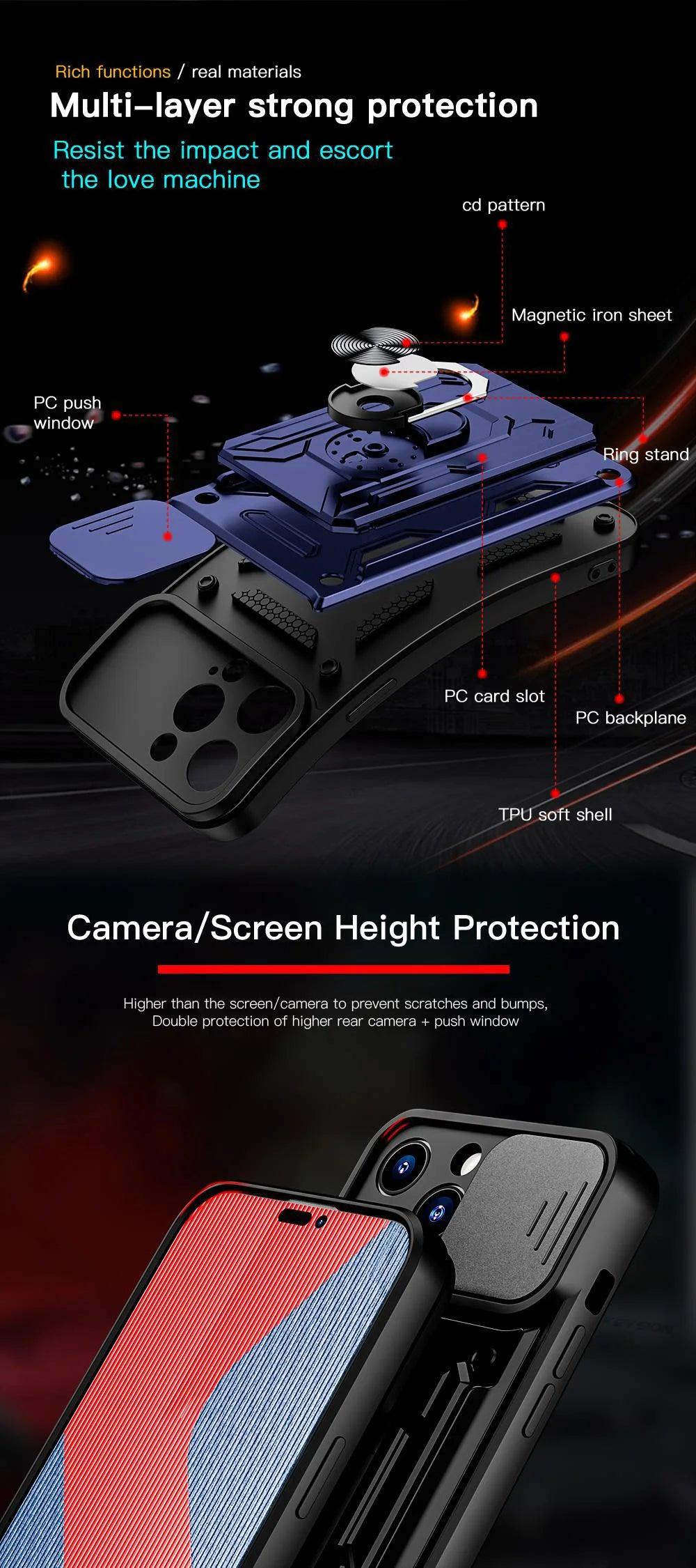 Peatkop Shockproof Case for iPhone 14 Pro Max 14Plus SE 2022 Card Bag Camera Protection Ring Phone Cover for iPhone 11 12 13 Pro - E-line.com