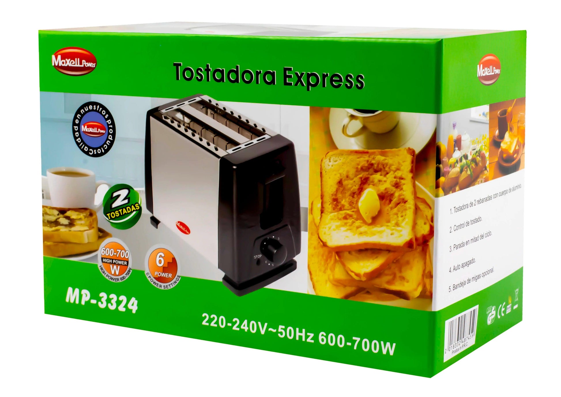 Electric Toaster Toaster 2 Slices Extra Reinforced Metal Good Quality Mp-3324 - E-line.com
